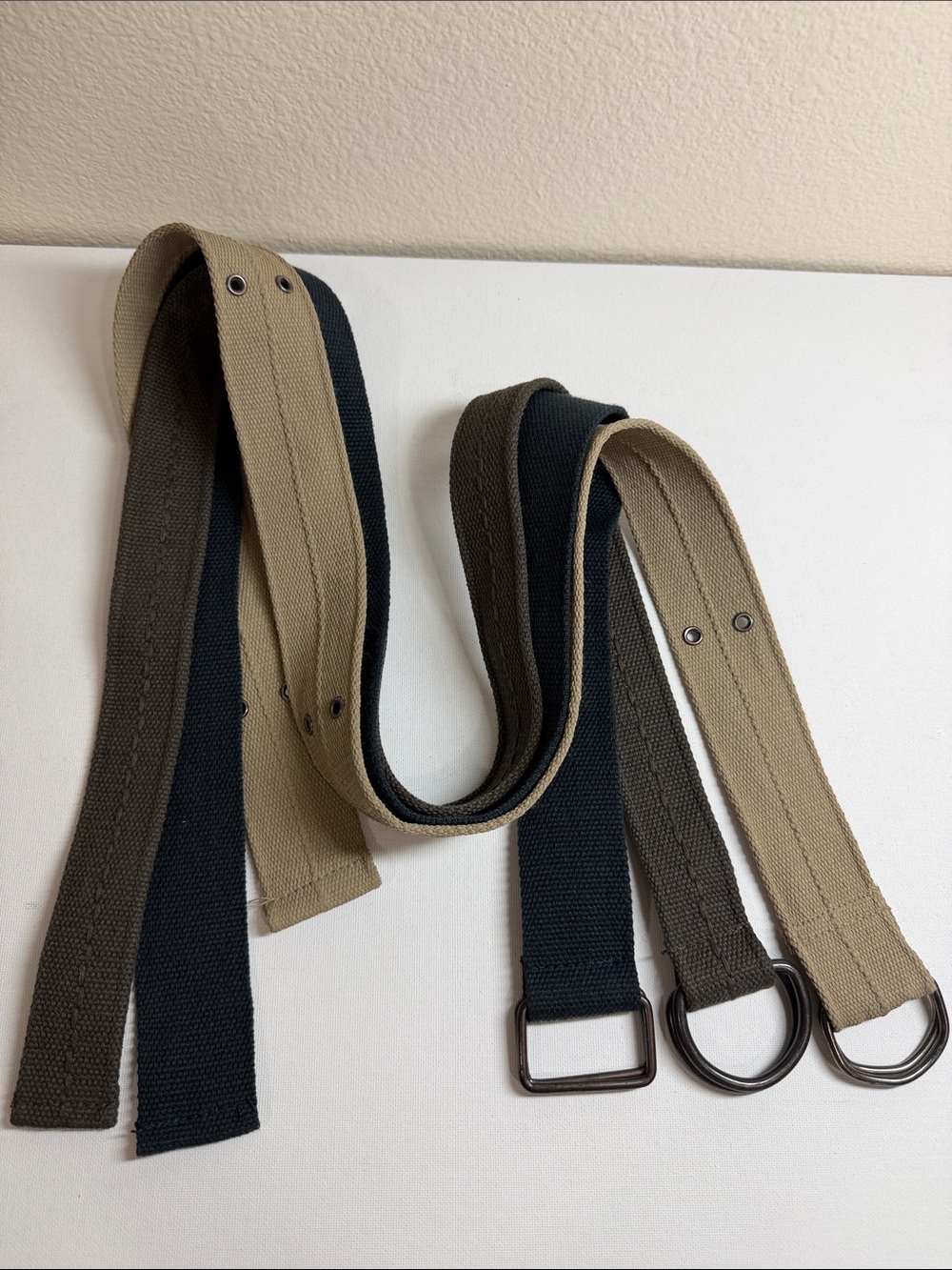Canvas D-Ring Webbing Belt - Black, Khaki, Olive - lot of 3